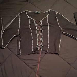 SHEIN Black and White Lace-Up Crop Top